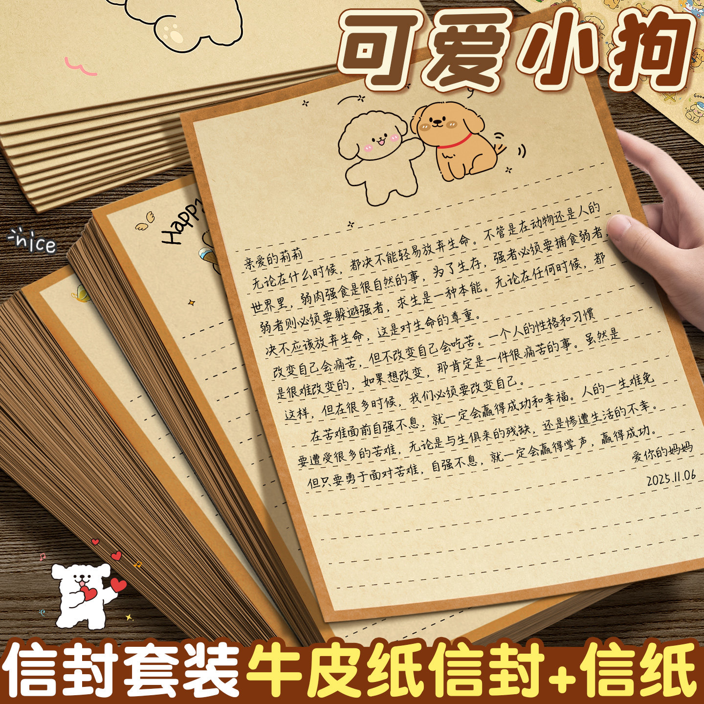 可爱修狗信纸稿纸信笺纸高级感浪漫表白手写信纸情书送女友送男友好看的手写纸复古生日书信纸小学生简约E1