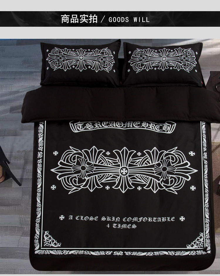 Chải gia đình màu đen và trắng bốn châu Âu và Mỹ lớn 1,8 m nhỏ gọn thương hiệu thủy triều nhân Ký túc xá 1.2m ba mảnh - Bộ đồ giường bốn mảnh chăn ga khách sạn