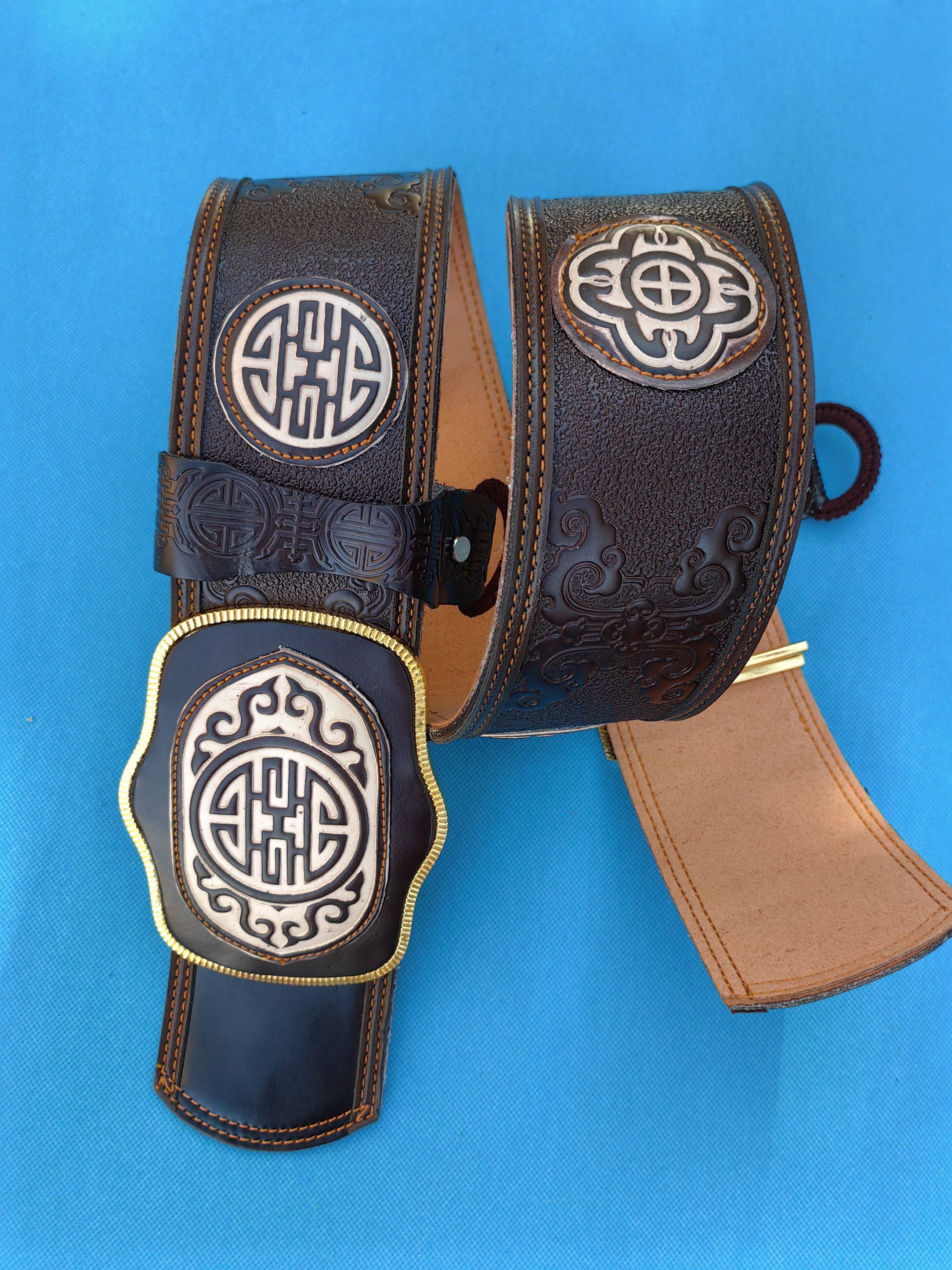 Пояс 蒙古袍腰带男蒙古元素传统腰带皮带裤腰带纯牛皮复古加宽加长配饰 OTHER