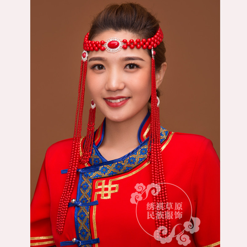 Mongolian women's headgear bride children's bride Mongolian robe headgear Mongolian dance headgear female performance long headgear