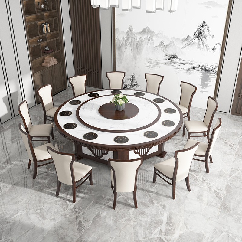 Hot boiler table Electromagnetic furnace Hotel Electric table Roundtable Solid wooden packing hotel New Chinese-style imitation marble