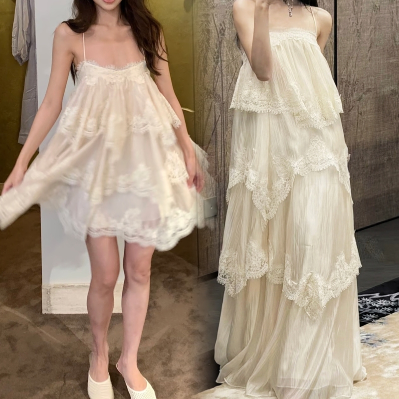 Evan【High-Quality Craftsmanship】 ● Australian Designer】French-Style Light Luxury Vacation-Style Lace Dress with Straps