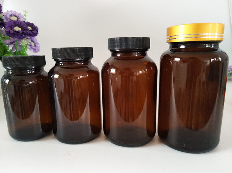 Brown glass bottle with lid Brown shading glass bottle Medical capsule bottle Chinese medicine powder packaging bottle