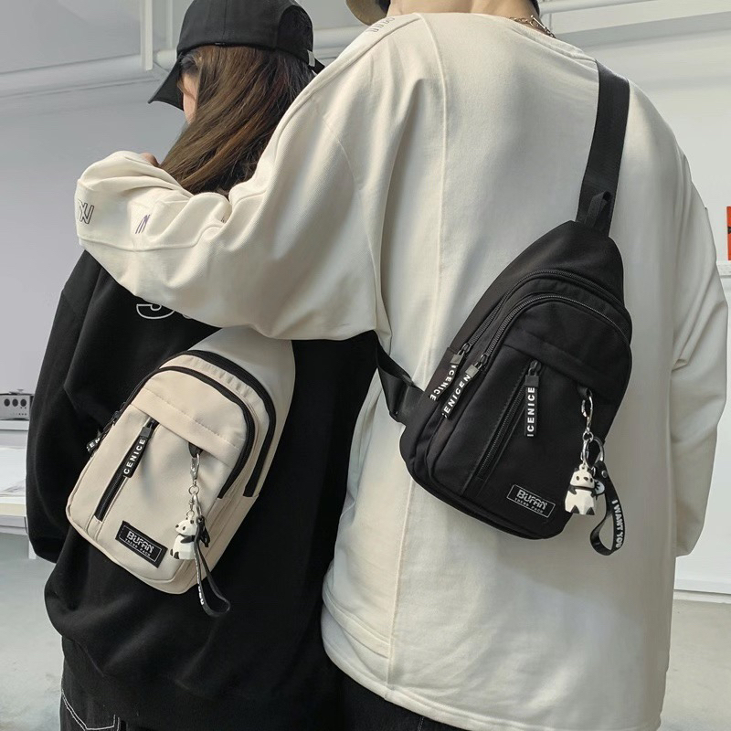 Trendy Japanese-Style Chest Bag for Men, Minimalist Shoulder Bag, Sports Backpack, Small Crossbody Bag for Women, Canvas Student Crossbody Bag
