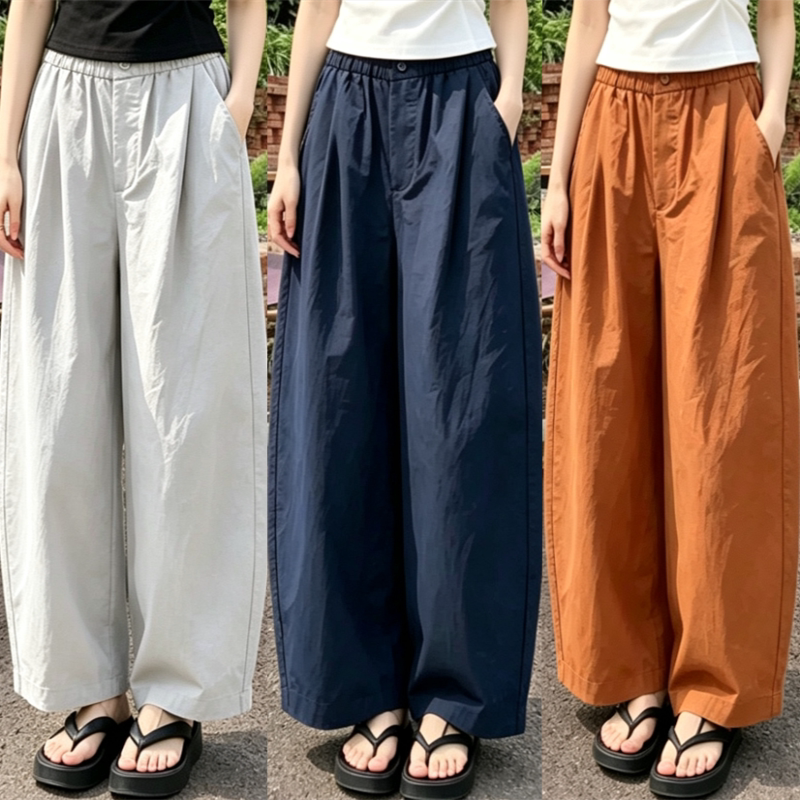 Ice Silk Cool Curved-Leg Pants for Women, New Summer High-Waisted Slimming Wide-Leg Balloon Pants, Loose Nine-Point Casual Pants, Versatile Ice Silk Cool Curved-Leg Pants for Women, New Summer High-Waisted Slimming Wide-Leg Balloon Pants, Loose Nine-Point Casual Pants, Versatile