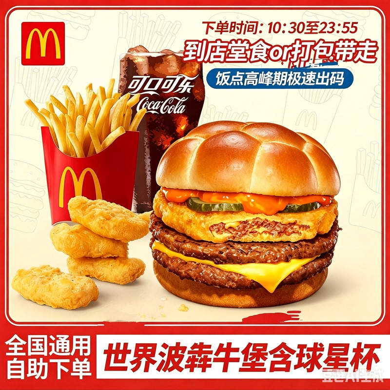 Mcdonald's Order Service: World Wave Beef Burger, Golden Bull Winning Goal Beef Burger, Four-Piece Burger Set with Star Cup Mcdonald's Order Service: World Wave Beef Burger, Golden Bull Winning Goal Beef Burger, Four-Piece Burger Set with Star Cup