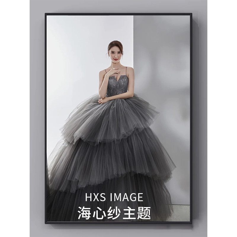 French New Style Themed Gray Hanging Wedding Dragon Sension Photography Real dress
