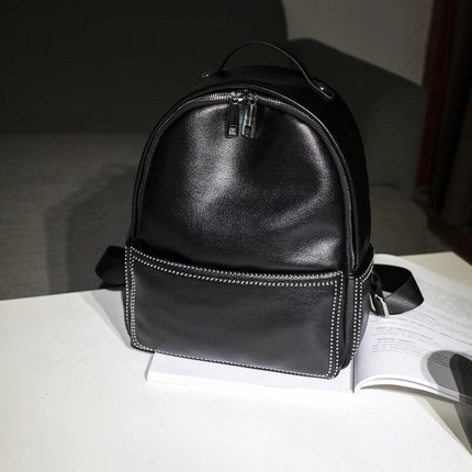 2025 New Genuine Leather Backpack Women's Bag Soft Leather Easiest for Match Korean Style Trendy Mini Rivet Small Backpack