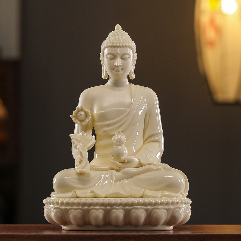 Dehua Ceramics Great Medicine Buddha Statue Medicine Buddha Figurine for Worship Home Living Room Study Room Buddhist Hall Courtyard Decoration