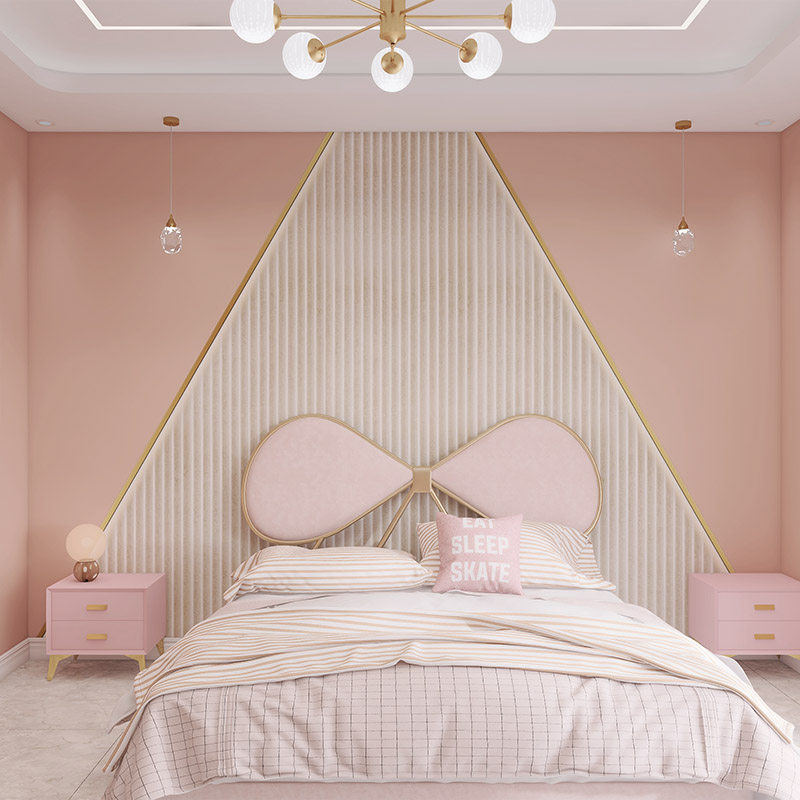 Warm pink bedroom imitation grille bamboo wood fiber integrated clapboard creative geometric arch decoration quick-install gusset