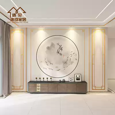 New Chinese Ink Lotus bamboo wood fiber integrated wallboard TV background wall decoration wall panel full house customization