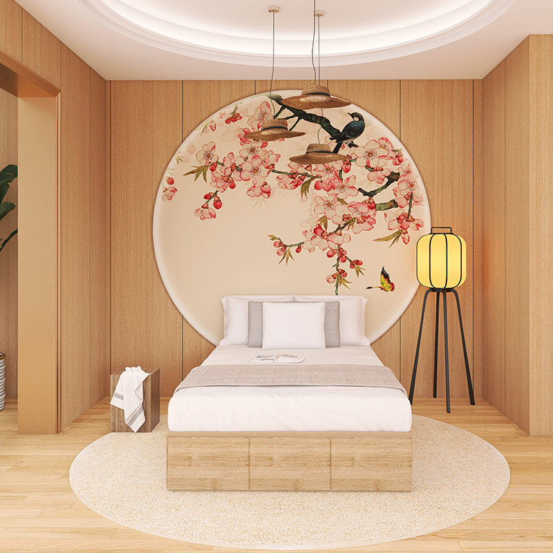 New Chinese-style flower and bird self-installing gusset plate imitation wood grain stitching bamboo and wood fiber integrated board TV background wall decorative guard plate