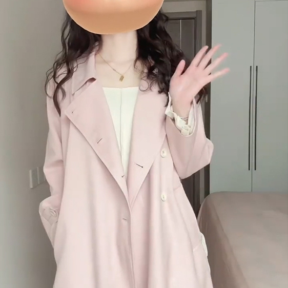 Pink Trench Coat for Women 2026 New Spring Mid-Length Elegant British Style Double-Breasted Versatile Slimming Coat
