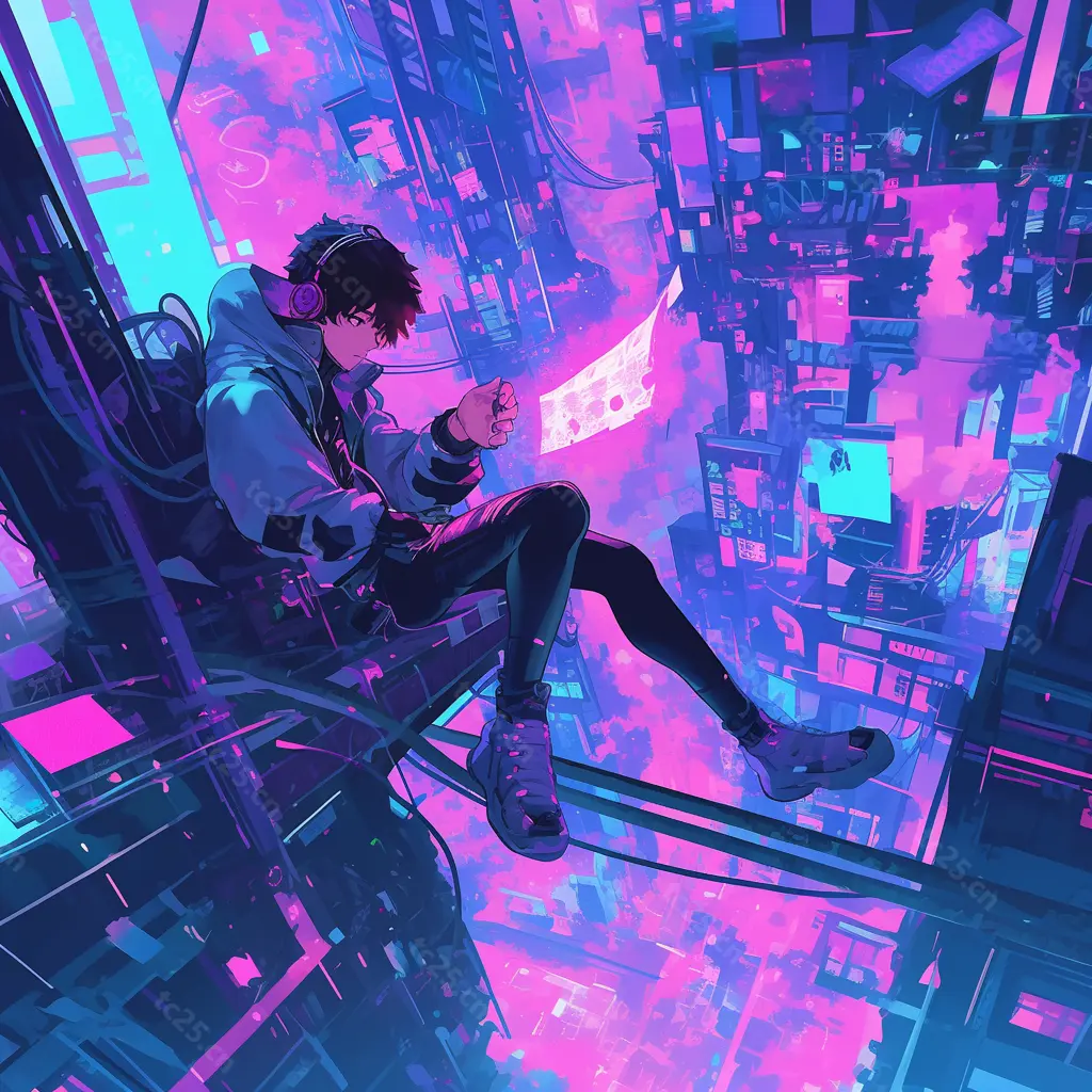 图片[3]-夜城花雨霓虹下少年midjounney提示词、stable-diffusion-pormpt-天城私塾