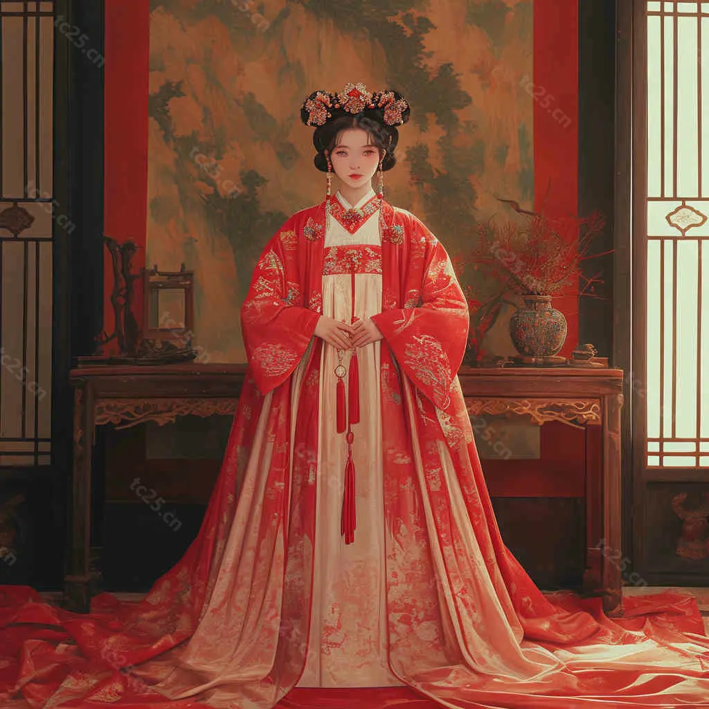 图片[11]-红金华服少女扇舞迎春midjounney提示词、stable-diffusion-pormpt-天城私塾