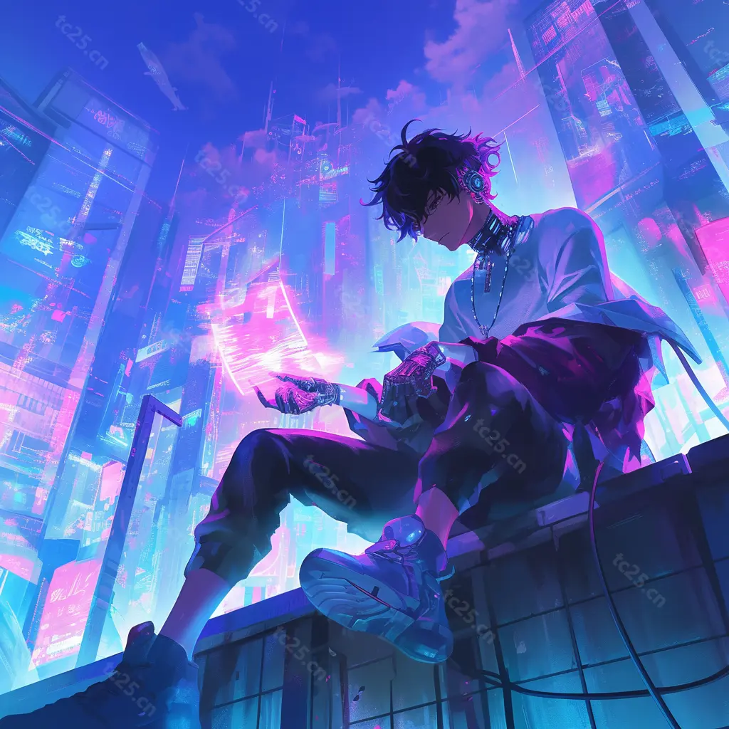 图片[6]-夜城花雨霓虹下少年midjounney提示词、stable-diffusion-pormpt-天城私塾