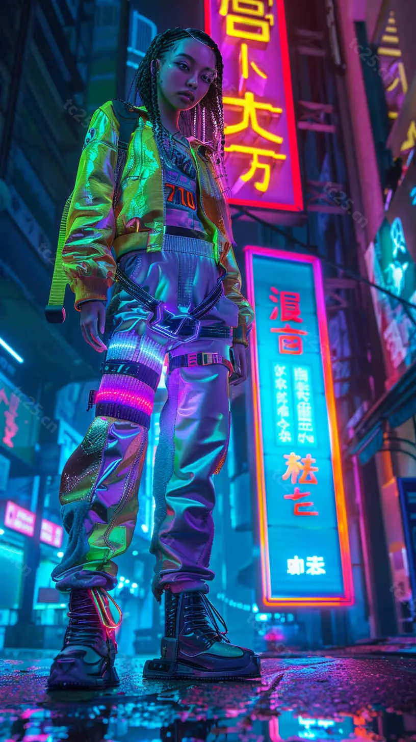 图片[1]-霓虹辉映下科技女战士midjounney提示词、stable-diffusion-pormpt-天城私塾