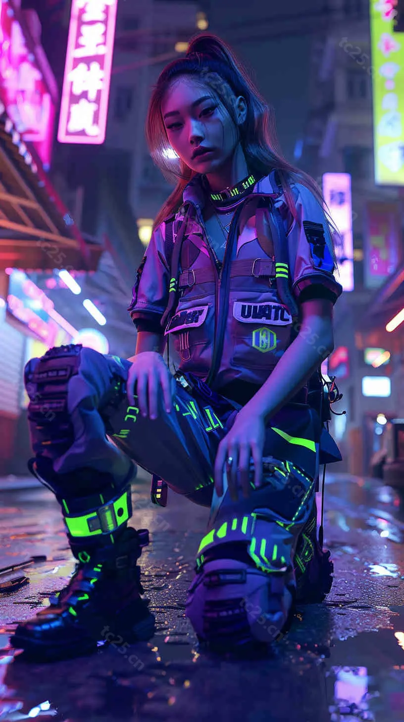 图片[2]-未来都市霓虹赛博女战士midjounney提示词stable-diffusion-pormpt-天城私塾