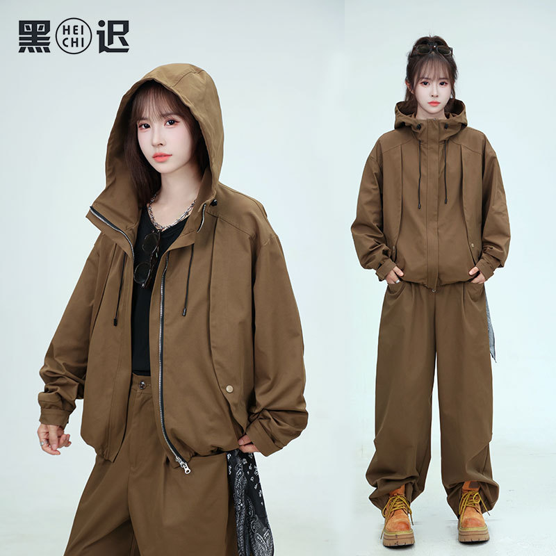 American-Style Unisex Outdoor Sports Jacket with Hood, Workwear Jacket and Pants Set, Trendy Brand Set for Men and Women