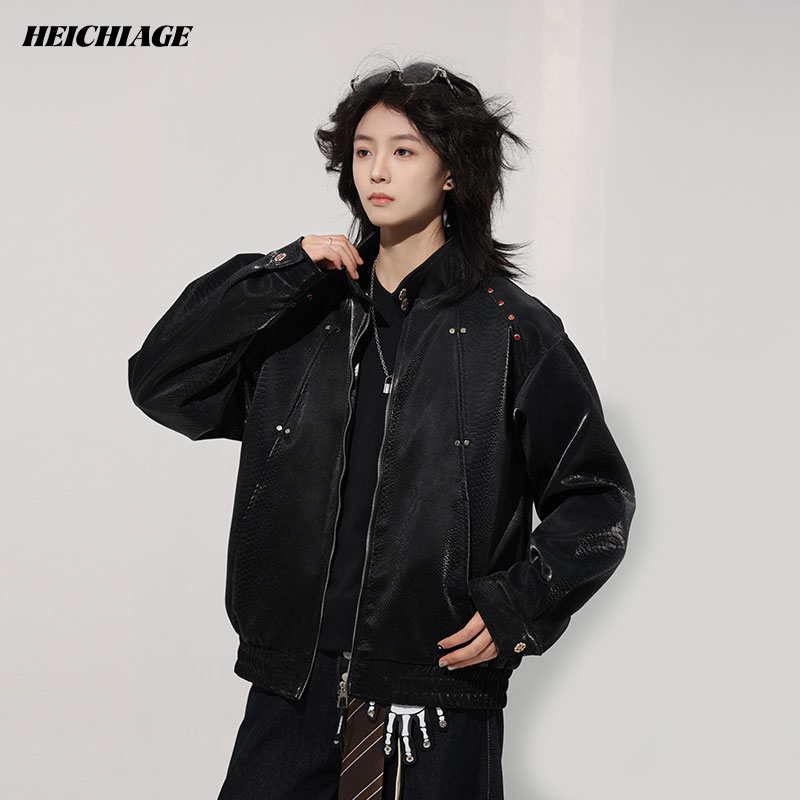 Heichiage Crocodile Pattern Ruby Motorcycle Jacket Men's Spring Jacket Niche Jacket Pu Heichiage Crocodile Pattern Ruby Motorcycle Jacket Men's Spring Jacket Niche Jacket Pu