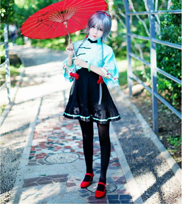 Spot Full set Luo Tianyi cos tóc giả Luo Tianyi Đồng phục mưa tháng ba Quần áo cosplay - Cosplay senya miku
