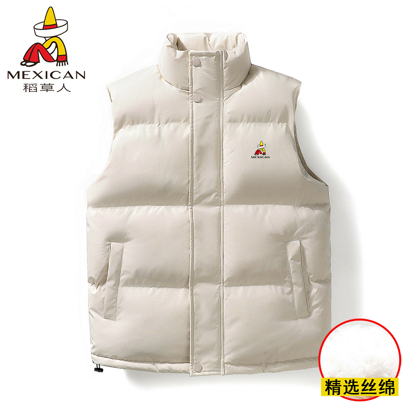 Scarecrow Warm Vest for Men, Winter Sleeveless Outerwear, down Cotton Jacket, Stand Collar Vest, Windproof Coat