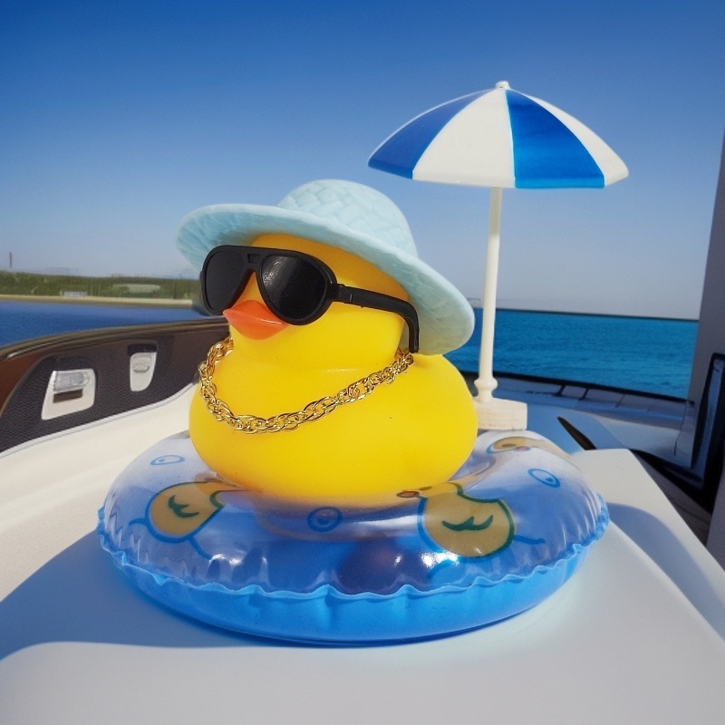 Cute Little Yellow Duck Sun Umbrella Mini Swimming Ring Sunglasses Gold Chain Duck Car Interior Decoration Ornament