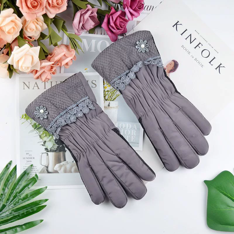 Đầm ren hoa mùa thu và mùa đông quý bà cưỡi lái găng tay cotton lạnh và gió Hàn Quốc mùa đông - Găng tay