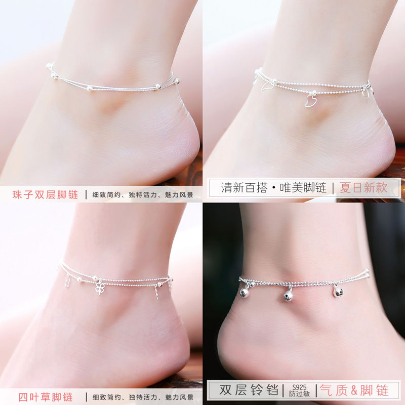 2022 new anklet women's bell high-end sense 925 silver ins niche design anklet sexy net red trendy jewelry