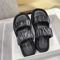 Ultra-light ~ summer niche The*row leather word with thick bottom open toe outdoor leisure flat slippers women