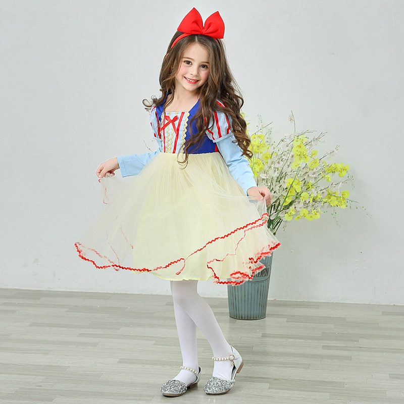 Girl Skirt Autumn Winter New Foreign Pie White Snow Princess Dresses Children Halloween Show Costume Little Girl Foreign Dress