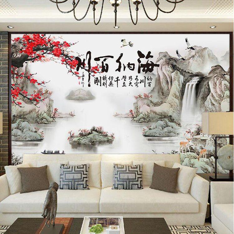 New Chinese Haina Baichuan TV background wall panel Bedroom bamboo wood fiber integrated board Living room Hongyun When the head buckle plate