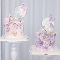 Crown cake decoration three-dimensional butterfly pink plug-in birthday dessert table layout flag planting