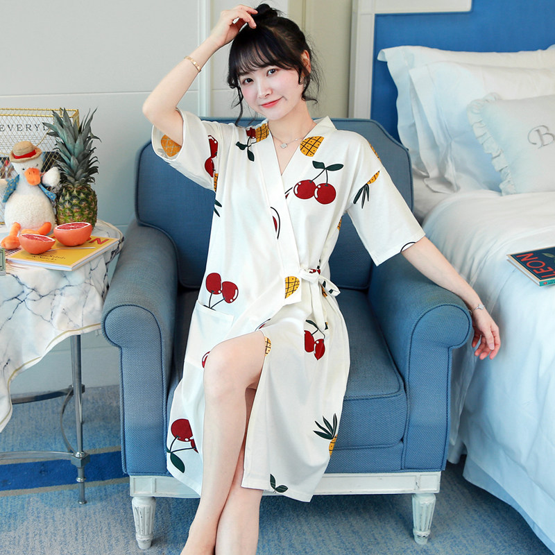 Japanese GP Sleeping Robe Women's New Pure Cotton Thin style Short sleeves Bathrobe Spring Summer Season Japanese style kimono and medium long version of spring and autumn lovely