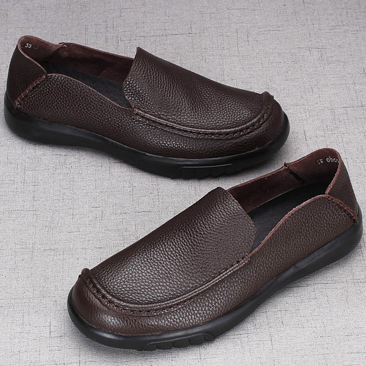 Summer breathable foreign trade men's shoes casual men's leather shoes genuine leather single layer cowhide lazy shoes slip on driving shoes