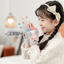 Childrens gloves female warm boys and girls cute babies autumn and winter cold and velvet thickened children student kindergarten