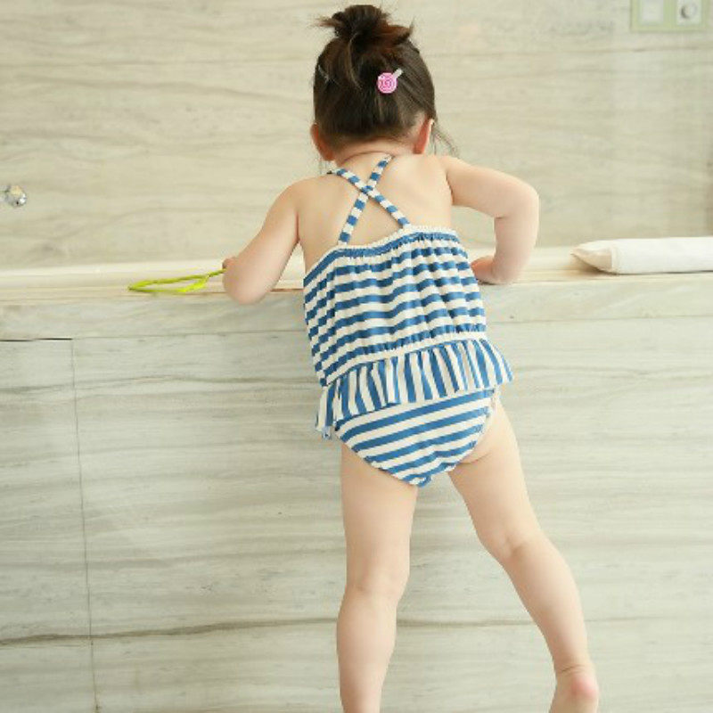 Children's swimsuit one-piece girl striped mid-size virgin baby swimsuit set 1-2-3-6-year-old girl swimming suit