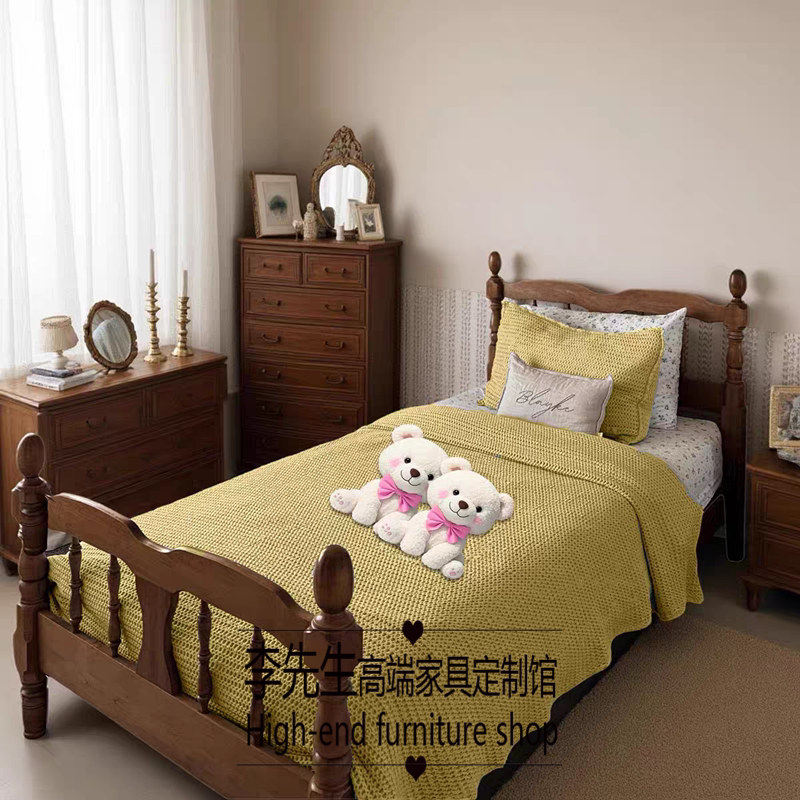 Medieval Style Solid Wood Children's Bed Single Bed French American Retro Style Boy Girl Princess Bed Windsor Bed 1.2m