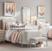 Export foreign trade French retro distressed all solid wood childrens bed rattan bed American neoclassical single bed princess bed