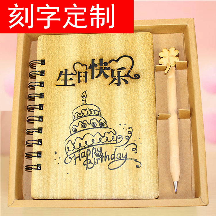 With Pen Personality Gift Hands Drawing Notes Benson Cartoon Wooden Notebook Lettering Private Custom Lettering Retro
