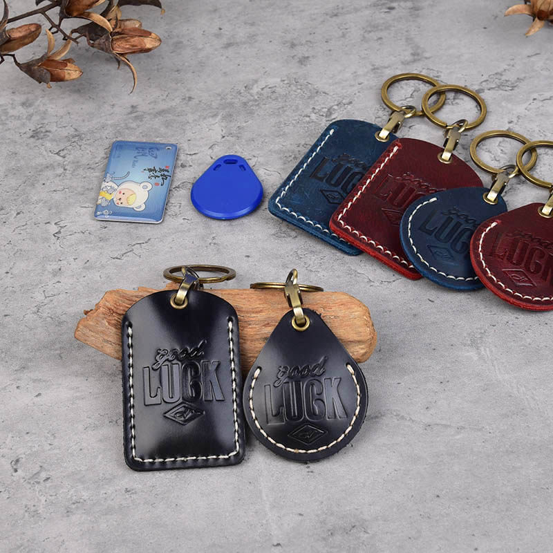 Headlayer Bull Leather Door Fasted Leather Key Buckle Community Rectangular Water Drop IC Induction Card Bag Hand-sewn Custom