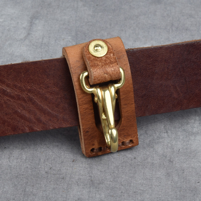 Genuine leather wearing leather strap key button handmade cow leather men waist hanging D type ring spoon pendant with waist type buckle belt hanging