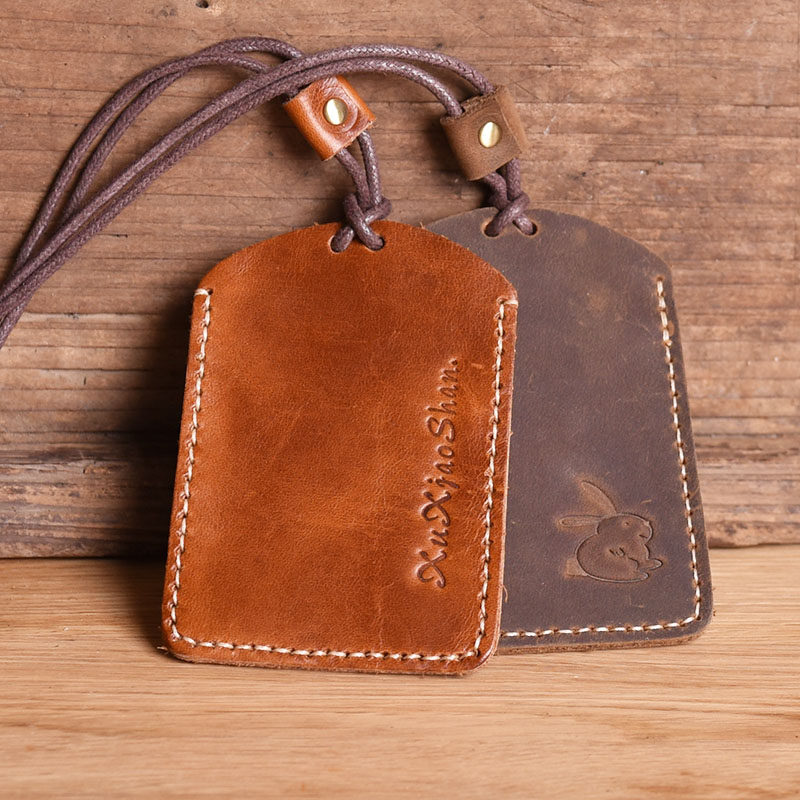 Leather bus card set cowhide pure handmade ultra-thin card bag subway card ID card meal card factory work card