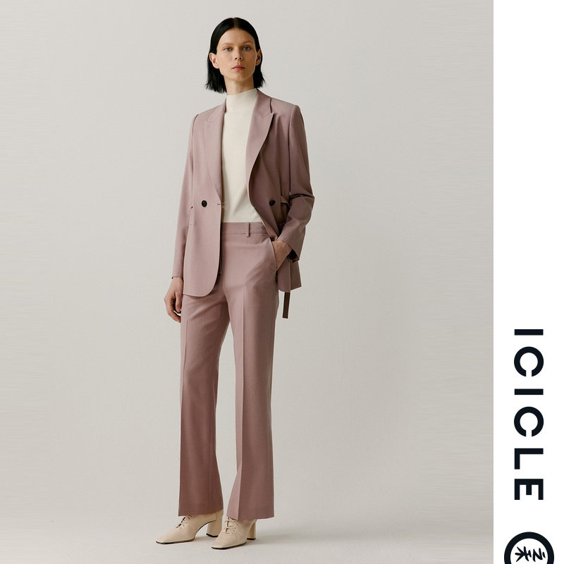ICICLE Wo women's 21 autumn and winter new wool jersey lace-up waist suit female 1212E2060901