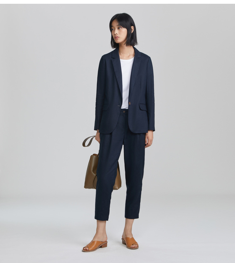 ICICLE Wo Womens 2019 Mùa xuân và mùa hè Mới đầy đủ vải lanh giản dị Blazer nữ AAAB219A02301A - Business Suit quần áo nữ