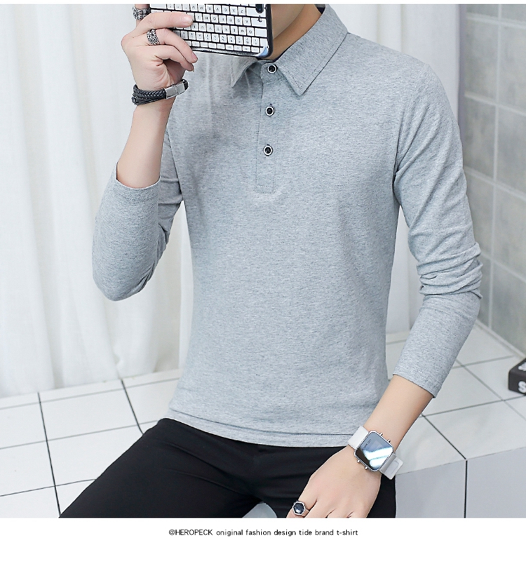 Mùa thu nam dài tay áo thun ve áo Cotton Slim dài tay áo polo nam giới tuổi teen với cà vạt cổ áo ao thun nam