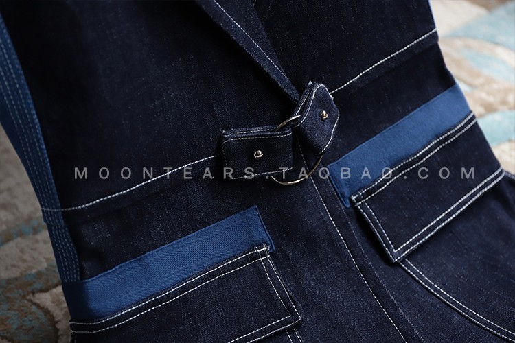 Đam mê! Đẹp trai và phong cách! Bảo hộ lao động gió vòng cổ áo hit màu không tay eo giảm béo áo cao bồi dài áo khoác jean nữ