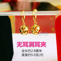 Earless pierced ear clip painless earrings Sand gold ear line tassel extended transfer beads set with emerald plated gold drop earrings for women