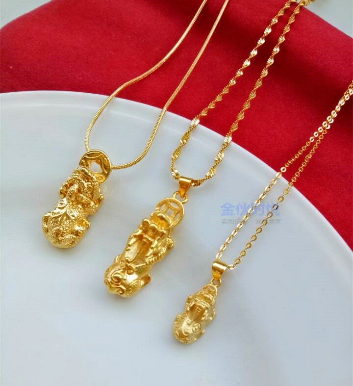 Gold-plated leather pendant Pixiu men's and women's unicorn beast money Pichu large, medium and small all-match jewelry necklace