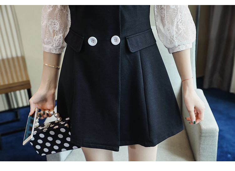 VK旗艦店 韓系雙排釦蕾絲拼接顯瘦氣質七分袖長袖洋裝